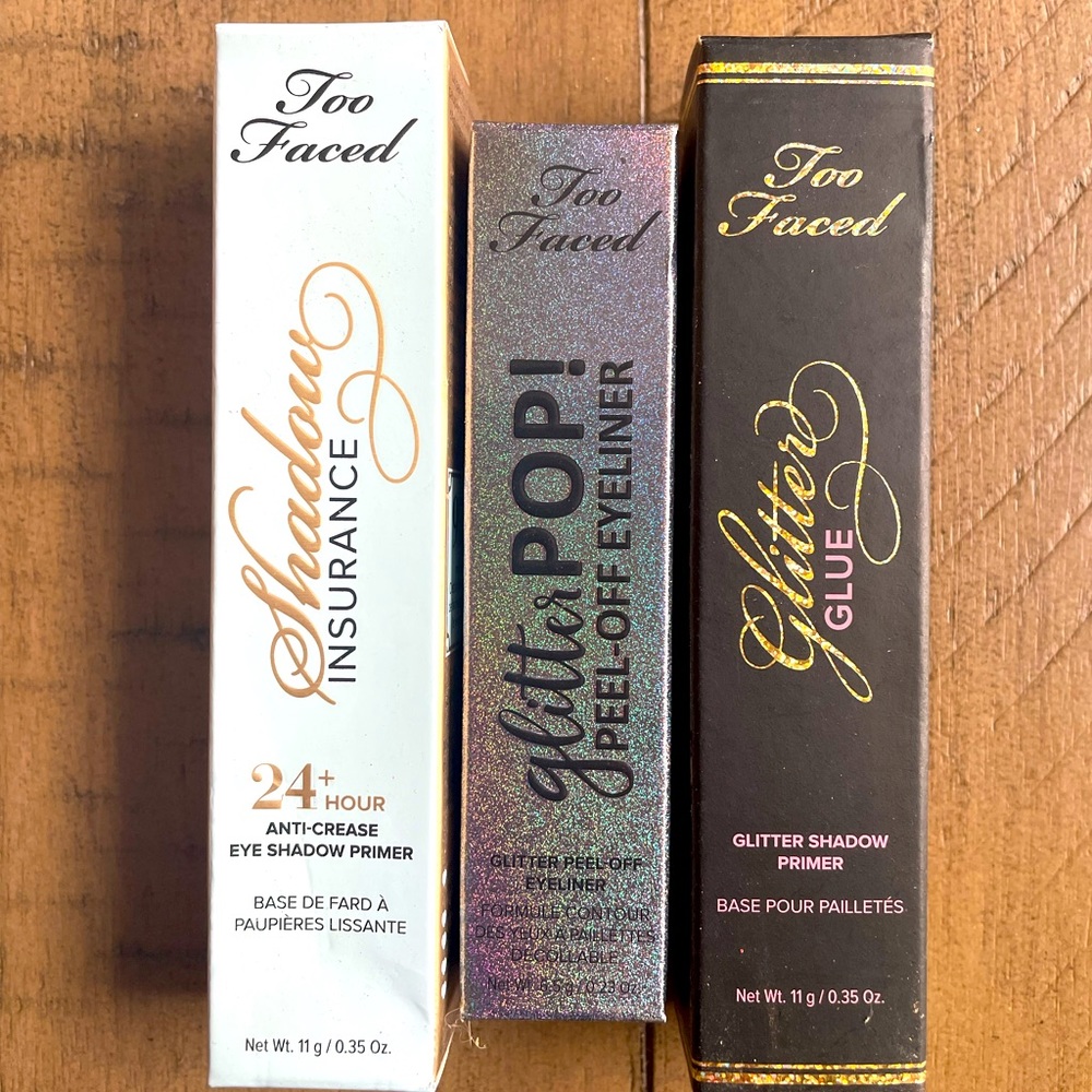 Brand New Too Faced Shadow Insurance Glitter Glue Glitterpop Liner Trio